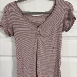American Eagle Outfitters Mauve Striped Short Sleeve Top